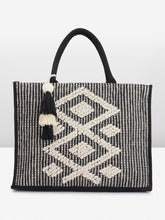 PRIMROSE Handmade Black and White Crochet Tote Bag with Tassels